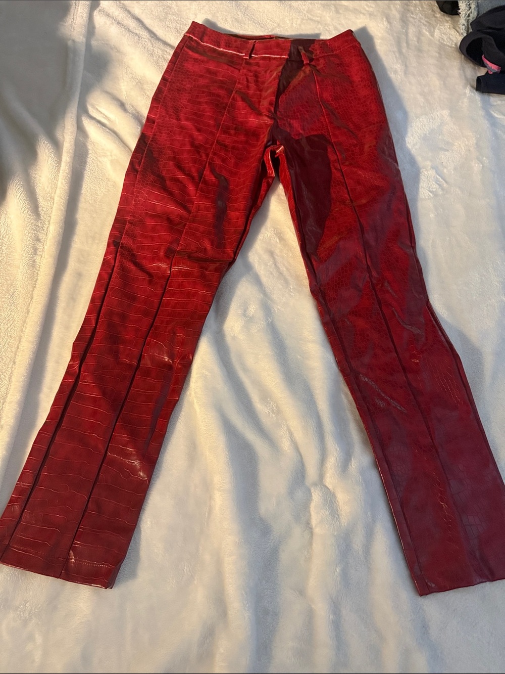 Red Faux-Croc Slim Fit Pants